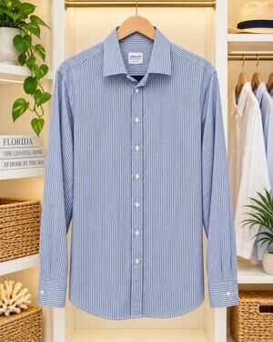 Armani Collezioni Men’s 42 16.5 L Blue White Stripe Dress Shirt Made in Italy